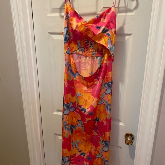 Floral Cutout Satin Midi Dress - Picture 2 of 3